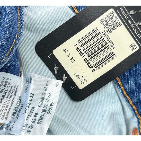 Levis 501 93 Premium Men 32x32 Straight Blue Jeans Distressed Button Fly Stretch - Picture 7 of 12